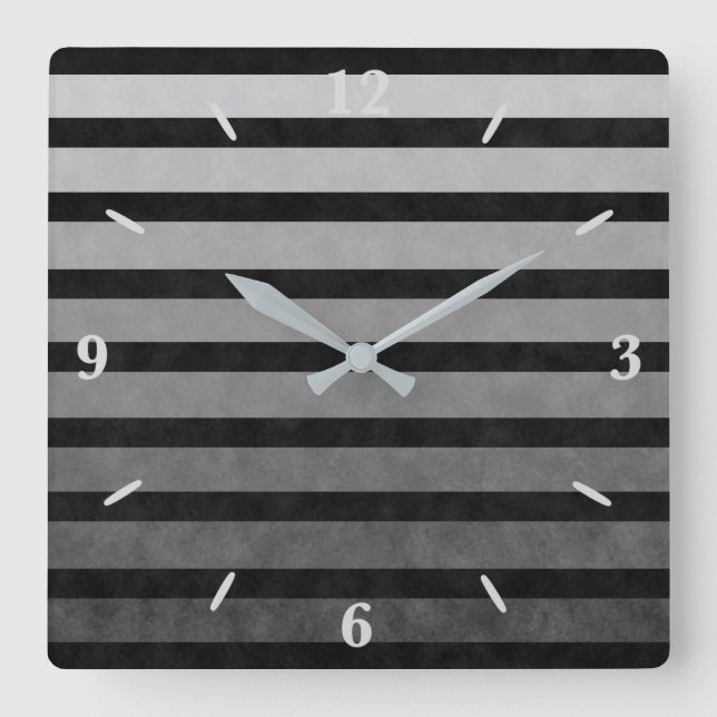 Black And Gray Camouflage Textured Line Stripes Square Wall Clock (Front)
