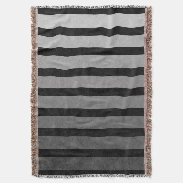 Black And Gray Camouflage Textured Line Stripes Throw Blanket (Front Vertical)