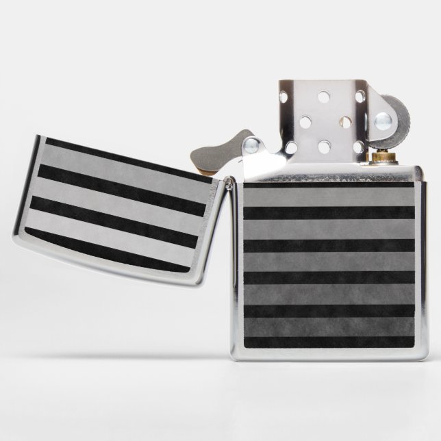 Black And Gray Camouflage Textured Line Stripes    Zippo Lighter (Opened)