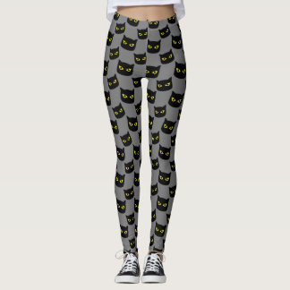Black and gray cat Halloween pattern Leggings