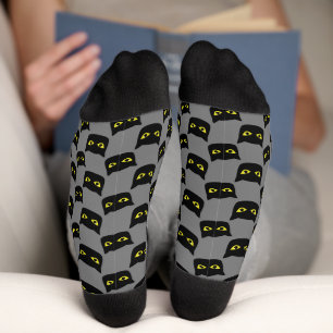 Black and gray cat Halloween pattern Socks