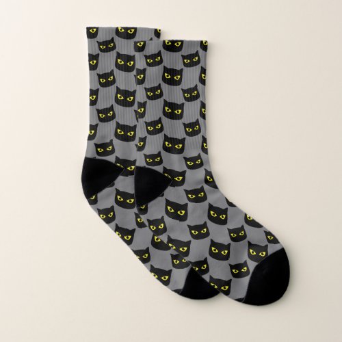 Black and gray cat Halloween pattern Socks
