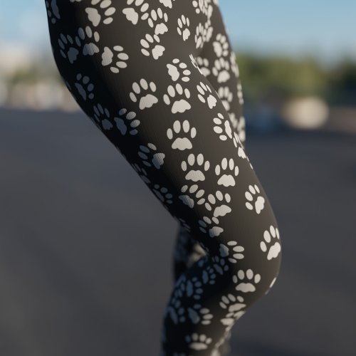 Black and Gray Cat Paw Print Pattern Leggings