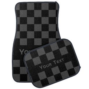 Black and Gray Checked - Custom Text - Racing's Car Floor Mat