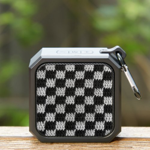 Black And Gray Checkered Artisan Crochet Print Bluetooth Speaker