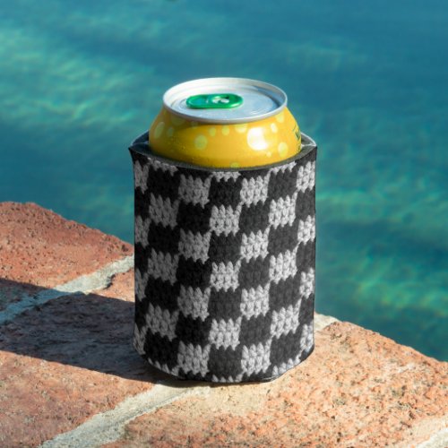 Black and Gray Checkered Crochet Can Cooler