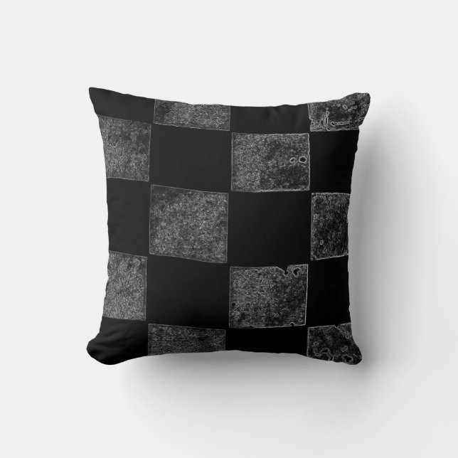 Black and Gray Checkered Flag Throw Pillow (Front)