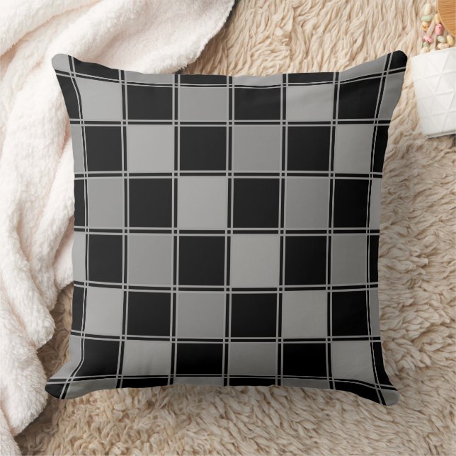 Black and gray checkered geometric pattern retro throw pillow (Blanket)