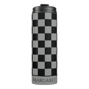 black and gray checkered monogram name thermal tumbler