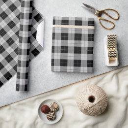 Black and Gray Checkered Picnic Style Plaid Wrapping Paper