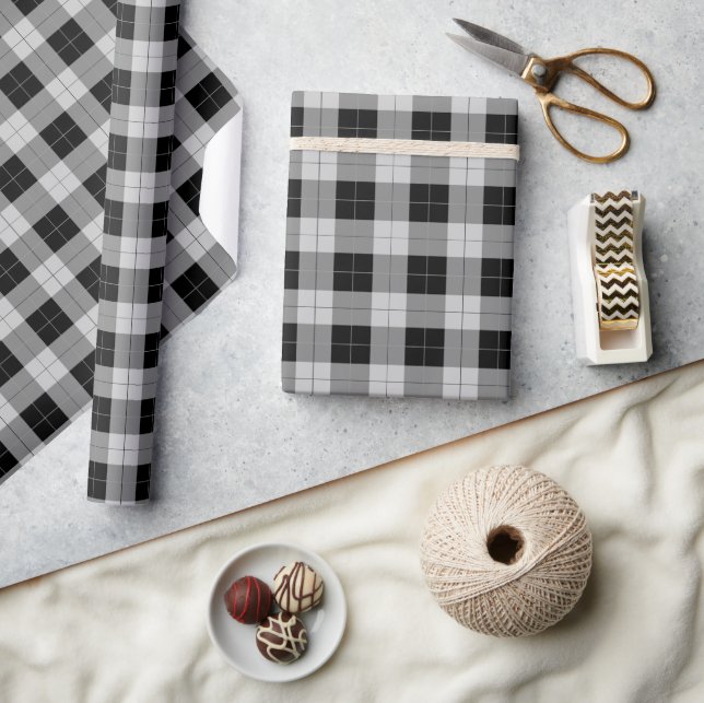 Black and Gray Checkered Picnic Style Plaid Wrapping Paper (Crafts)