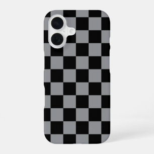 Black and Gray Checkered Print iPhone 16 Case