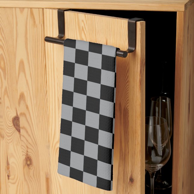 Black and Gray Checkered Print Kitchen Towel (Thirds Fold)