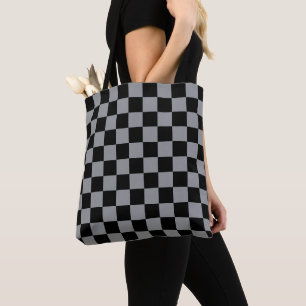 Black and Gray Checkered Print Tote Bag