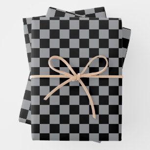Black and Gray Checkered Print Wrapping Paper Sheets