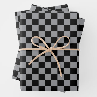 Black and Gray Checkered Print Wrapping Paper Sheets
