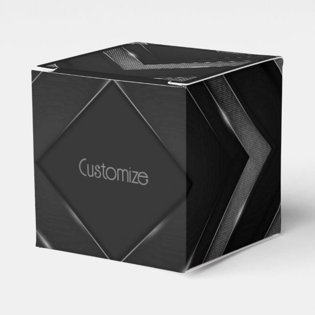 Black And Gray Chevron Cube Favor Boxes (Front Side)