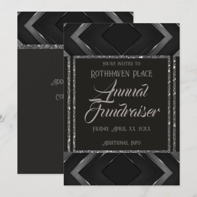 Black And Gray Chevron  Invitation (Front/Back)