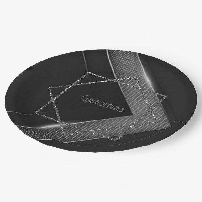 Black And Gray Chevron  Paper Plates (Angled)