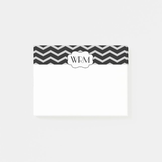 Black and Gray Chevron Patterned Monogrammed Post-it Notes (Front)