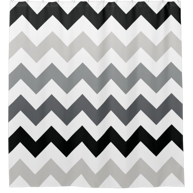 Black and gray chevron waved stripes pattern shower curtain (Front)