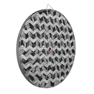 Black and Gray Chevron Zebra pattern Dartboard With Darts