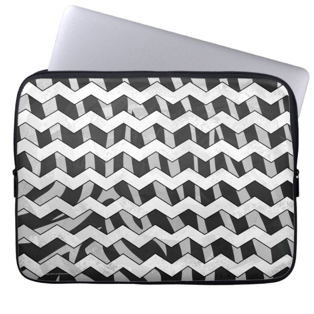 Black and Gray Chevron Zebra pattern Laptop Sleeve (Front)