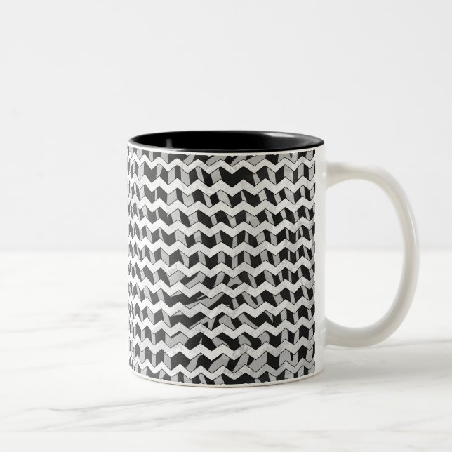 Black and Gray Chevron Zebra pattern Two-Tone Coffee Mug (Right)