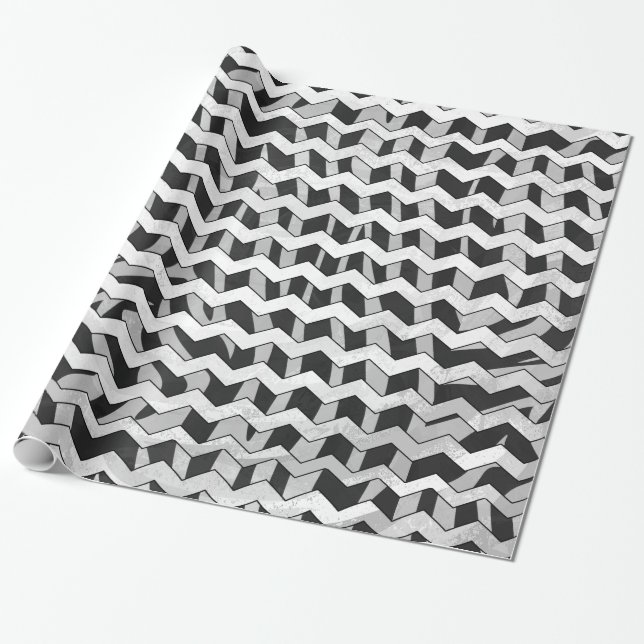 Black and Gray Chevron Zebra pattern Wrapping Paper (Unrolled)