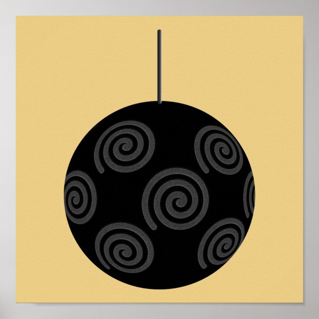 Black and Gray Christmas Bauble on Gold. Poster (Front)