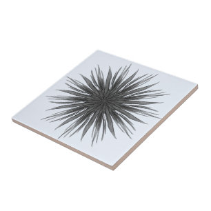 Black And Gray Circular Spray Of Feathered Leaves  Ceramic Tile