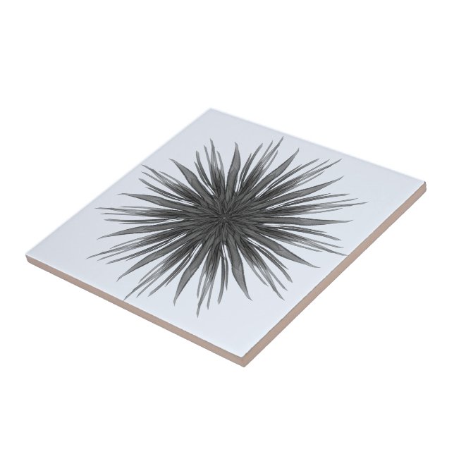 Black And Gray Circular Spray Of Feathered Leaves  Ceramic Tile (Side)