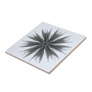 Black And Gray Circular Spray Of Feathered Leaves Ceramic Tile