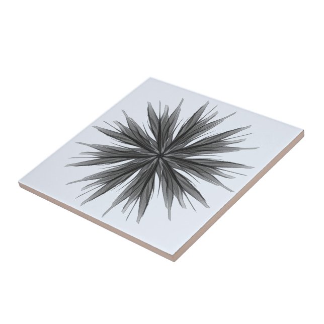Black And Gray Circular Spray Of Feathered Leaves  Ceramic Tile (Side)