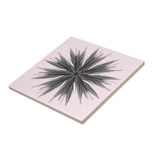 Black And Gray Circular Spray Of Feathered Leaves Ceramic Tile