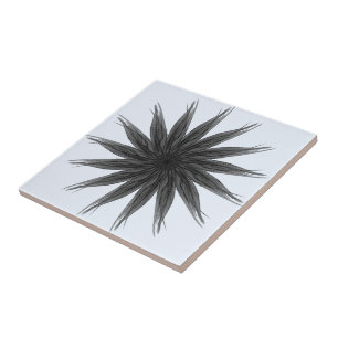 Black And Gray Circular Spray Of Feathered Leaves Ceramic Tile