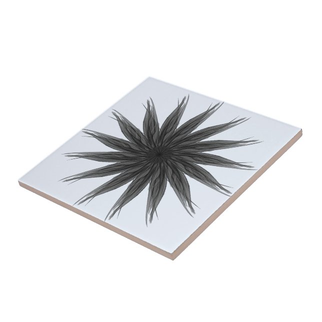 Black And Gray Circular Spray Of Feathered Leaves  Ceramic Tile (Side)