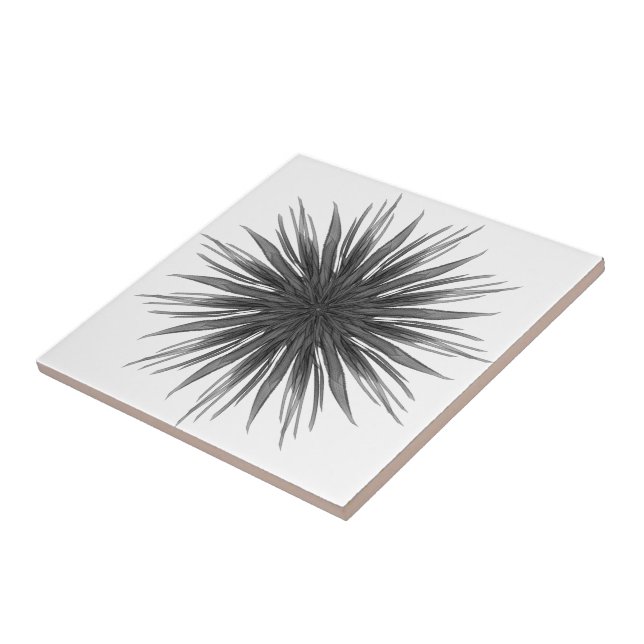 Black And Gray Circular Spray Of Feathered Leaves  Ceramic Tile (Side)