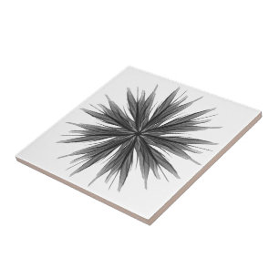 Black And Gray Circular Spray Of Feathered Leaves Ceramic Tile