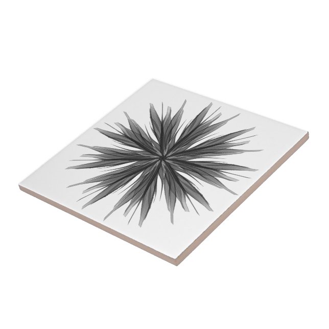 Black And Gray Circular Spray Of Feathered Leaves  Ceramic Tile (Side)