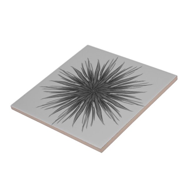Black And Gray Circular Spray Of Feathered Leaves  Ceramic Tile (Side)