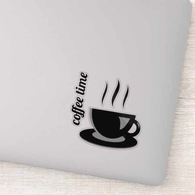 Black and gray coffee mug and quote vinyl stickers (Detail)