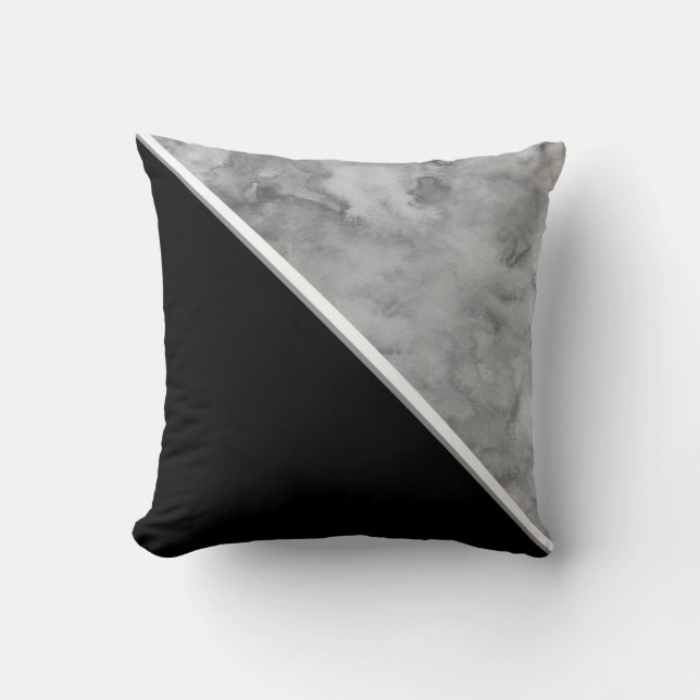 Black and Gray Color Block Throw Pillow (Front)