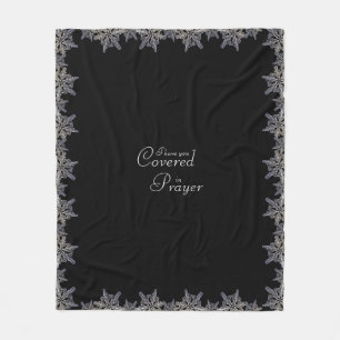 Black and Gray Covered in Prayer Crystal Snowflake Fleece Blanket