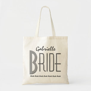 Black and Gray Custom Name Personalized Bride V13A Tote Bag