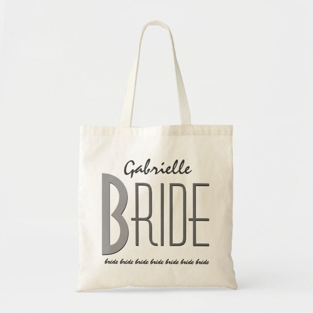 Black and Gray Custom Name Personalized Bride V13A Tote Bag (Front)
