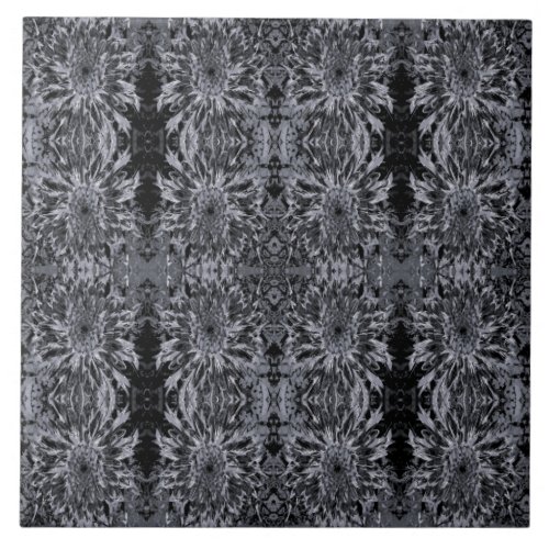 Black and Gray Dahlia Flower Ceramic Tile