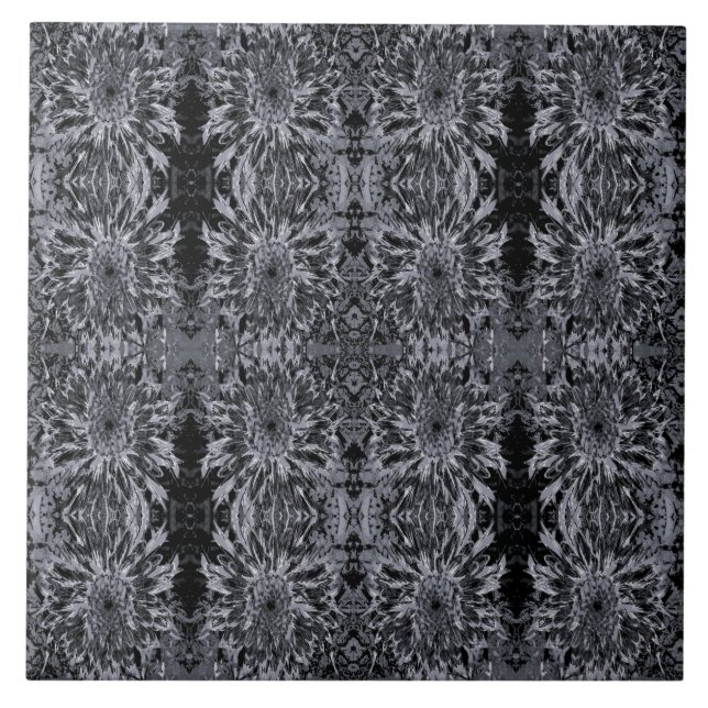 Black and Gray Dahlia Flower Ceramic Tile (Front)