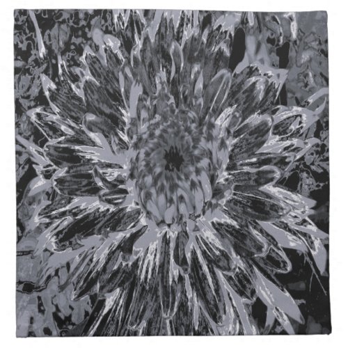 Black and Gray Dahlia Flower Cloth Napkin
