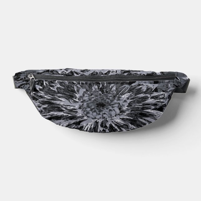Black and Gray Dahlia Flower Fanny Pack (Lay Down)